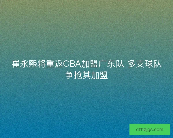 崔永熙将重返CBA加盟广东队 多支球队争抢其加盟