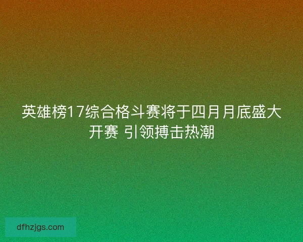 英雄榜17综合格斗赛将于四月月底盛大开赛 引领搏击热潮